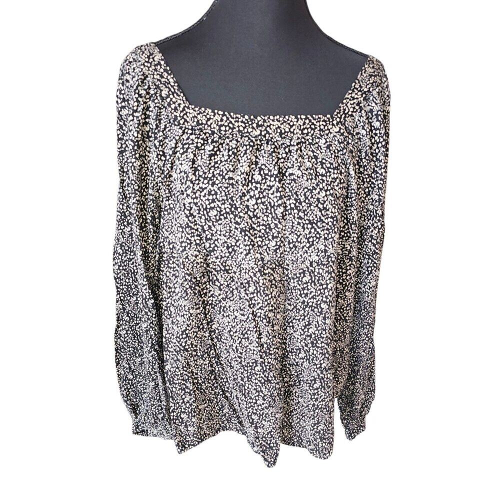 Black & White spots With Square Neck Peasant Blouse Old Navy L Boho Puff Sleeve